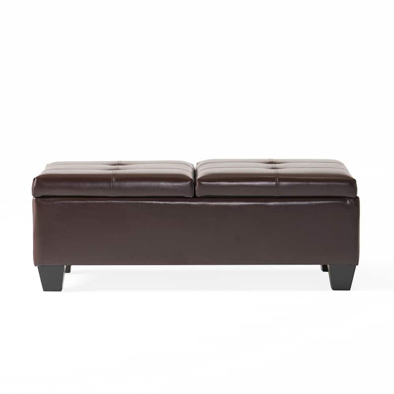 Merrill Chocolate Brown Leather Storage Ottoman by Christopher Knight Home