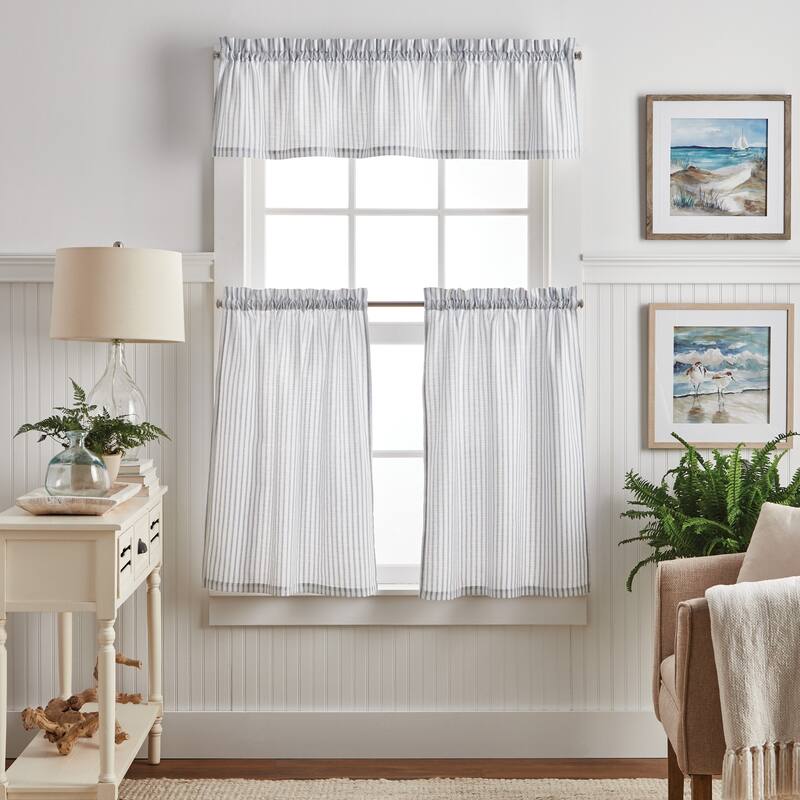 Martha Stewart Ticking Stripe 3-piece Curtain Tier and Valance Set