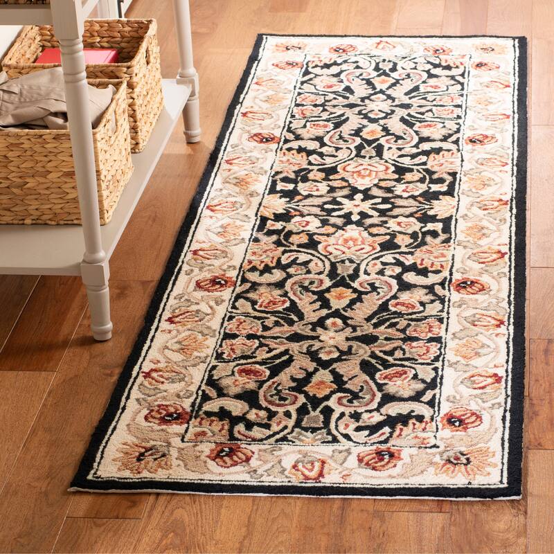 SAFAVIEH Handmade Easy Care Hiltraut Oriental Rug - 3' x 6' Runner - Black/Ivory