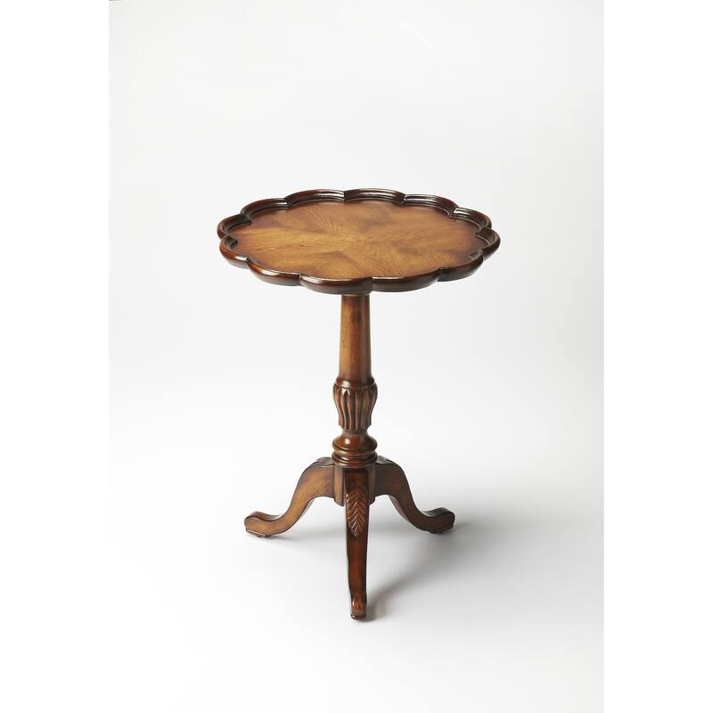 Dansby 20 in. W Round Wood Scalloped Edge Pedestal Side Table - Brown