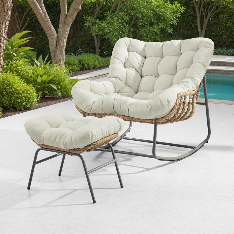 Corvus Hailar Outdoor Wicker Rocking Chair with Ottoman