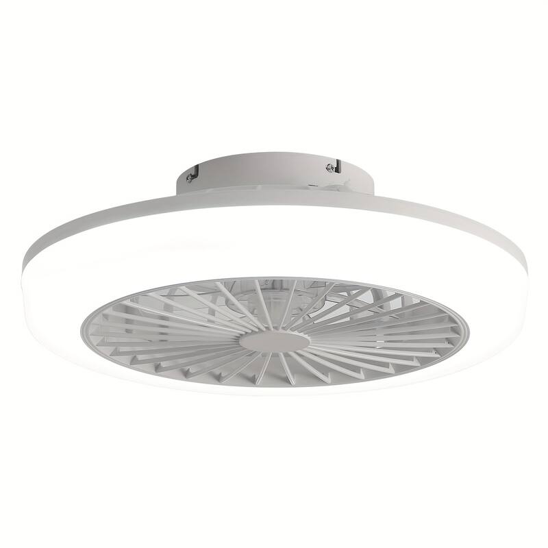 18-in Low Profile Indoor White Caged Ceiling Fan with Light and Remote Control, Integrated LED Included - 18