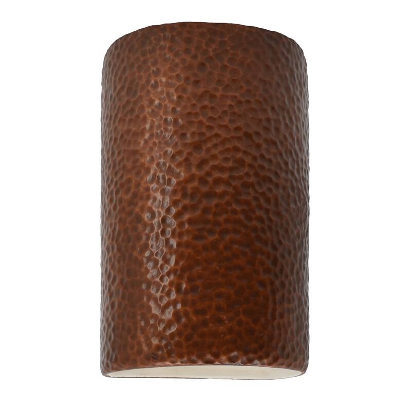 Justice Design Ambiance - Large ADA Cylinder Wall Sconce - Open Top & Bottom - Replaceable Bulb - Hammered Copper