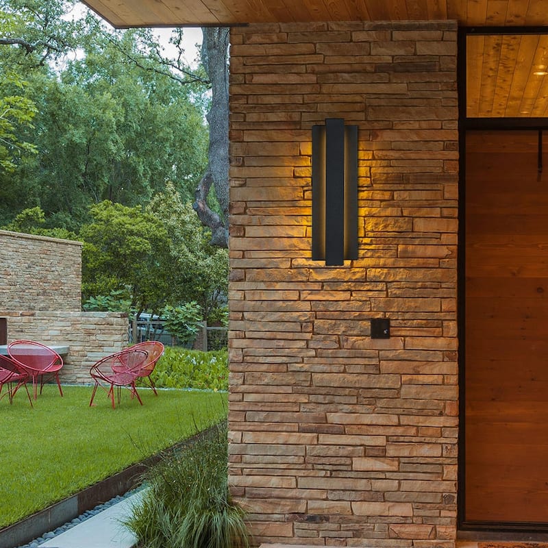 Black Modern/Contemporary LED Outdoor Wall Light Lantern Sconce-Wall Washer - 18.7" H