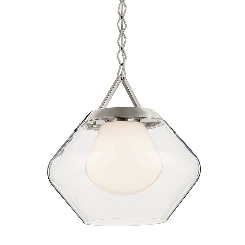 Kichler Lighting Nella 16 Inch 1 Light Pendant with Clear Outer Glass with Opal Interior Glass in Polished Nickel - 12