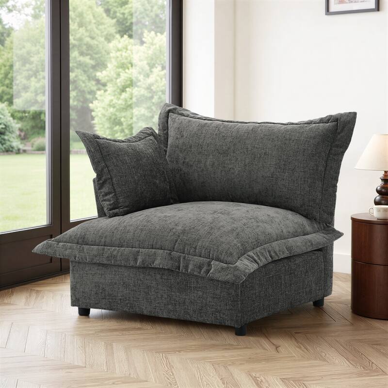 40"W Oversized Upholstered Chenille Comfy Cloud Corner Accent Chair - Left Facing - Dark Grey