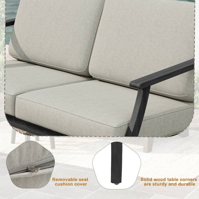 Patio Teak Wood Outdoor Loveseat Sofa with Cushions