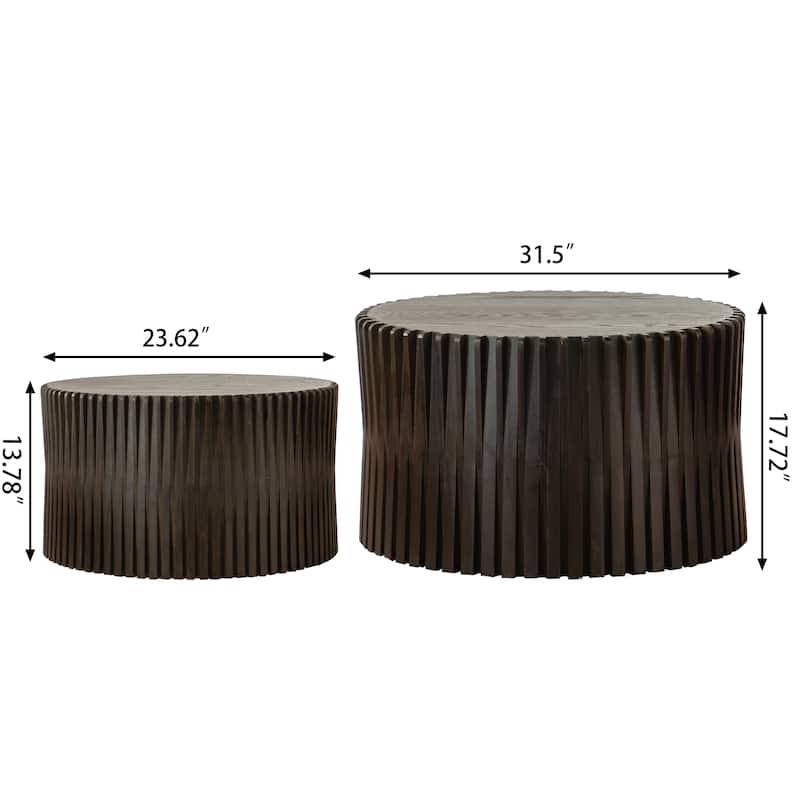 31.5" Solid Wood Coffee Table Set with Nesting Design, 3D Relief Texture