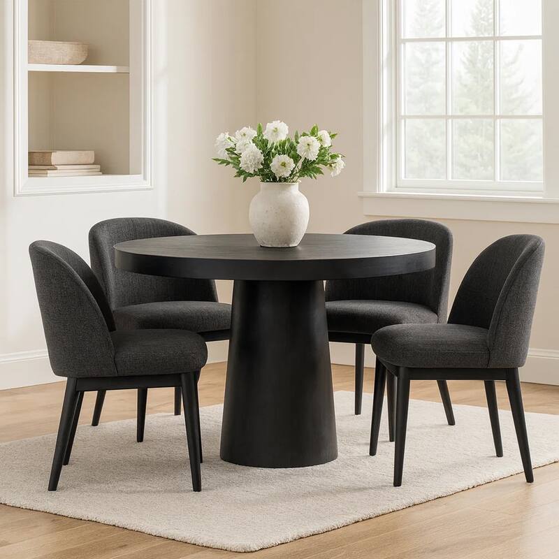 Cid Deso Dining Table, Black Concrete and Tapered Base, Round 43 Inch Top