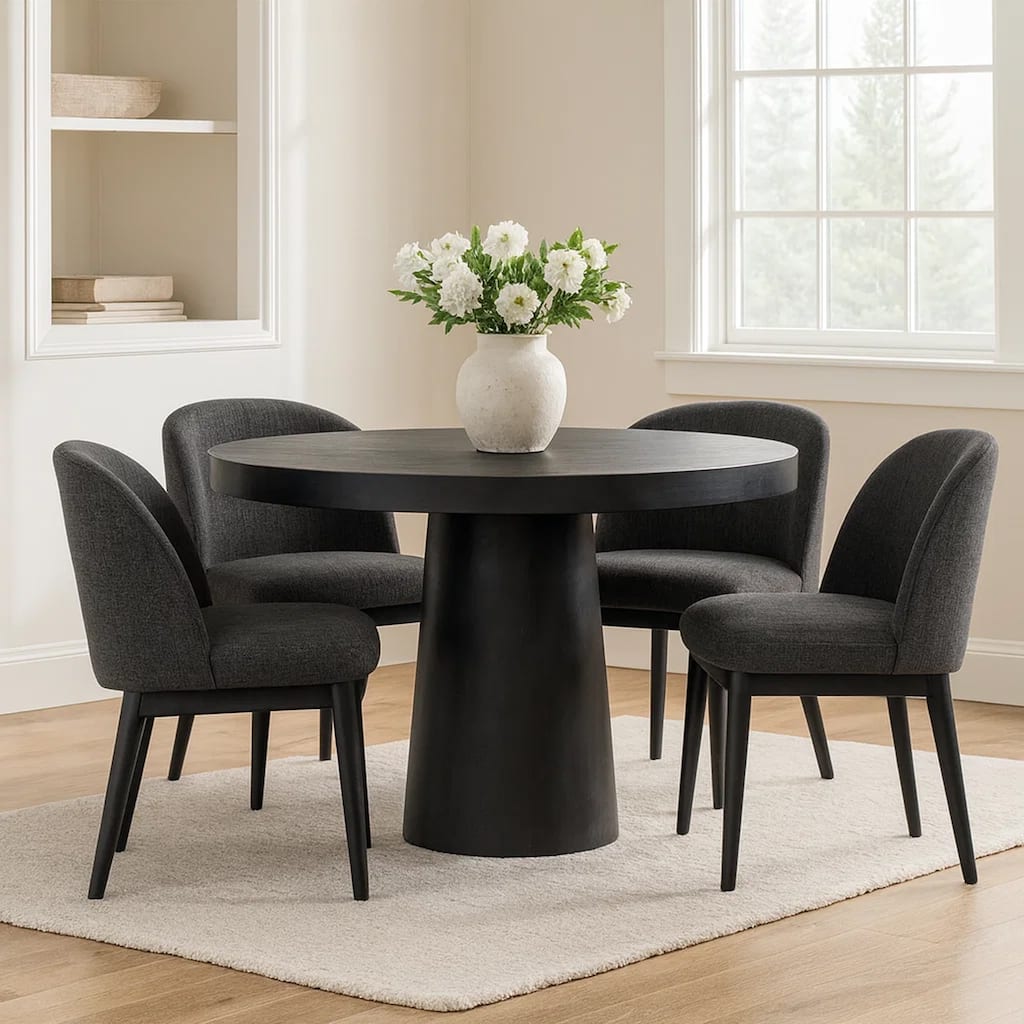 Cid Deso Dining Table, Black Concrete and Tapered Base, Round 43 Inch Top