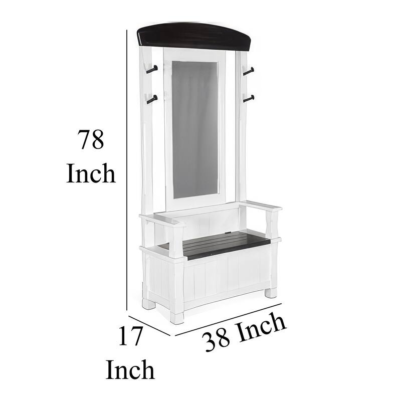 Orso Foyer Hall Tree Coat Hanger w Mirror, Storage Bench, White, Brown