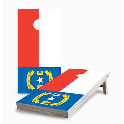 North Carolina State Flag Corn Hole Board Set w Case & Lights