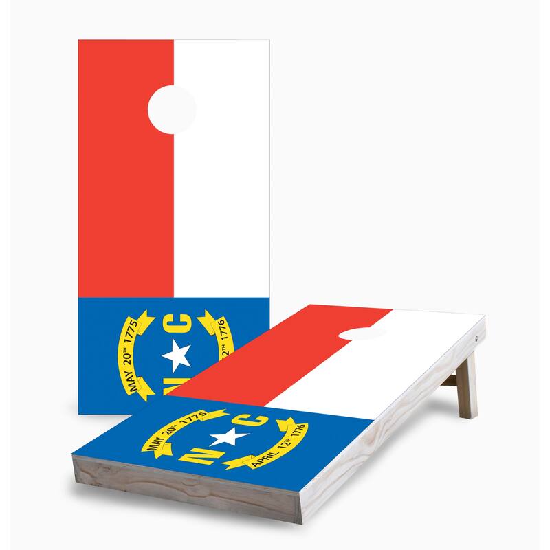 North Carolina State Flag Corn Hole Board Set with Carry Case - 16 Years and Up