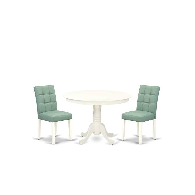 Round Dining Table Set with 2 Chairs - Modern Kitchen Table, Linen White & Willow Green
