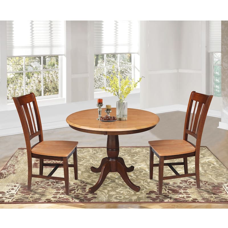36" Round Top Pedestal Dining Table with 2 San Remo Chairs - 3 Piece Set