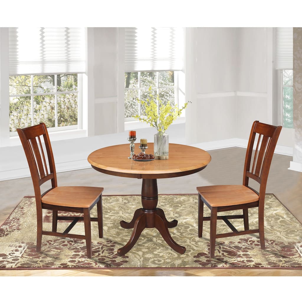 36" Round Top Pedestal Dining Table with 2 San Remo Chairs - 3 Piece Set
