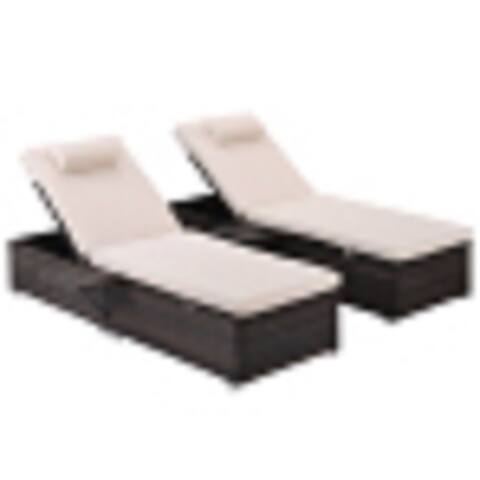 2 Piece Patio Brown Rattan Reclining Chair Furniture Set Beach Pool Adjustable Backrest Recliners