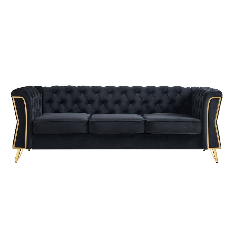 Modern Tufted Velvet Sofa 87.4 inch for Living Room - Black