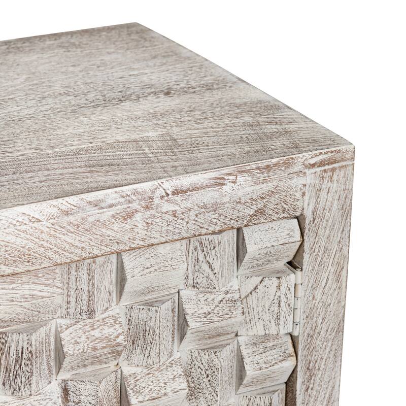 71 in. White Solid Wood 4 Door Media Credenza_Sideboard