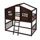 preview thumbnail 8 of 14, Stylish Twin Over Twin Wood House Shaped Bunk Bed With Built-in Ladder and Guardrail, Solid Construction, Espresso
