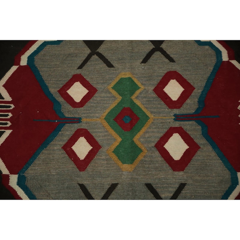 Hand Woven Oriental 100% Wool Carpet Southwestern Modern Black Kilim Area Rug - 9' 11'' X 6' 9''