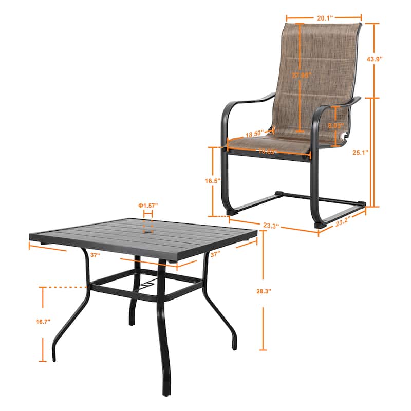 Nuu Garden 5-Piece Outdoor Dining Set, Square Iron Umbrella Dining