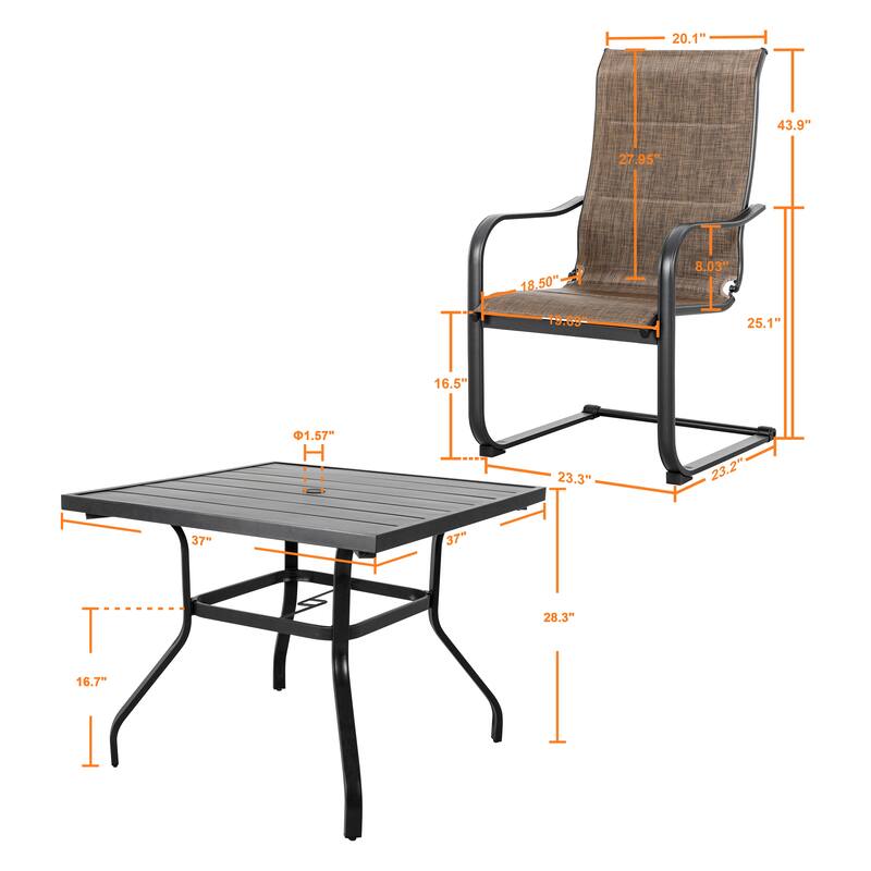 Outdoor 5-Piece Dining Set with Umbrella Hole, Textilene and Iron
