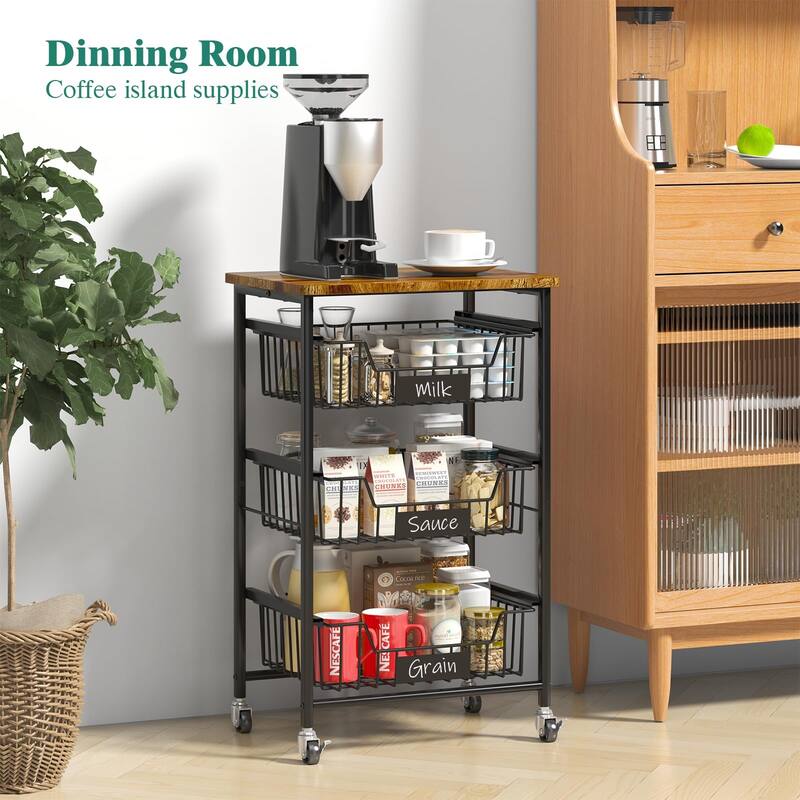 Kitchen Storage Cart with Wheels,4-Tier Metal Utility Rolling Cart Fruit Vegetable Storage Basket Pantry Rack