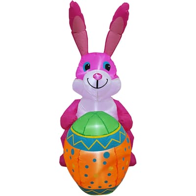 Fraser Hill Farm 4-Ft. Tall Bunny Rabbit with Easter Egg, Outdoor/Indoor Blow Up Spring Inflatable with Lights - 4 ft.