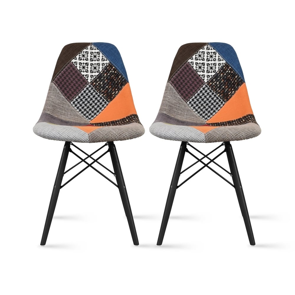 Set of 2 Black Plastic Dining Chairs – Modern Accent Chairs with Dark Wood Legs for Kitchen, Office, or Home Workspace