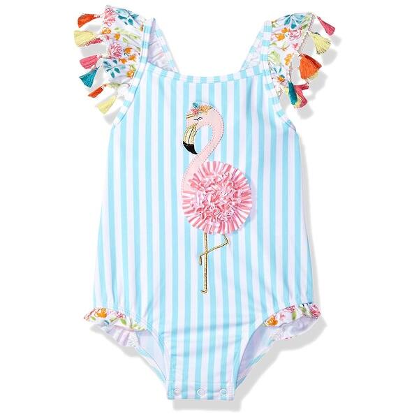 Shop Mud Pie Baby Girls Flamingo Tassel One Piece Swimsuit Blue