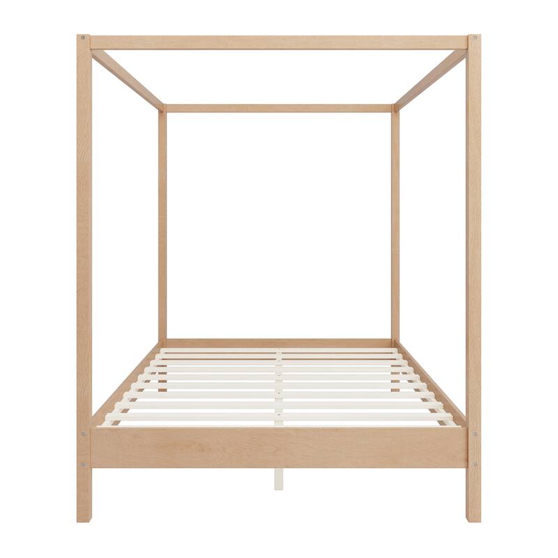 Queen/King Canopy Bed with Slats Support, Solid Wood 4 Poster Platform Bed Frame for Home Apartment, Bedroom Bed Foundation