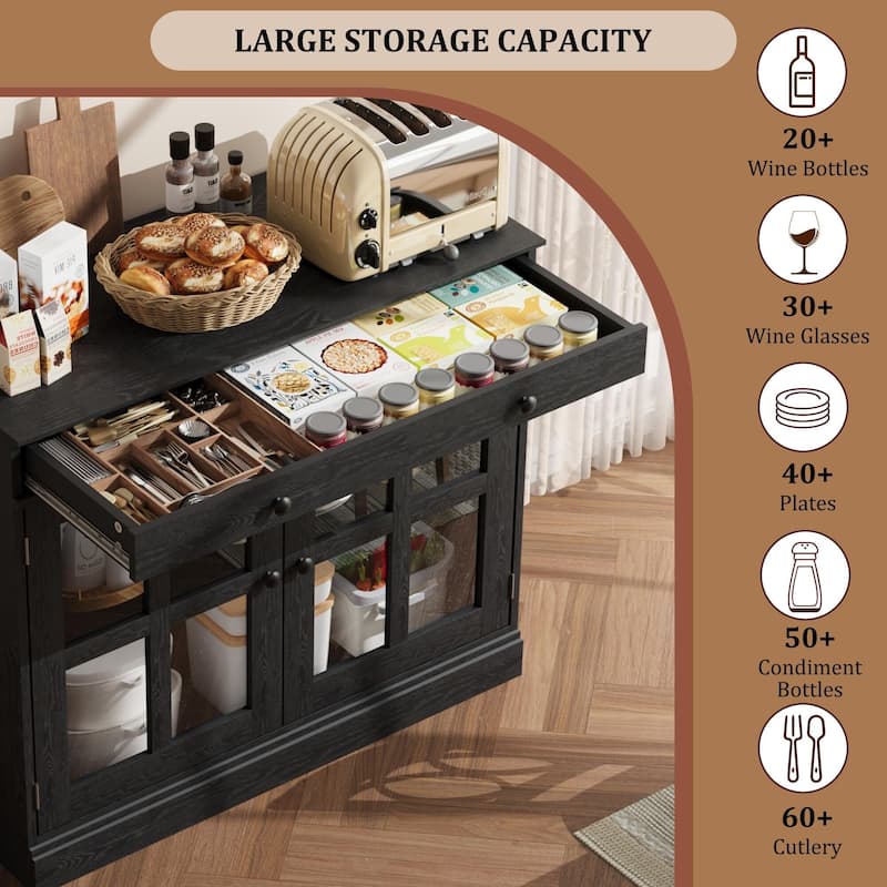 35.4" Sideboard Buffet Cabinets with Glass Door
