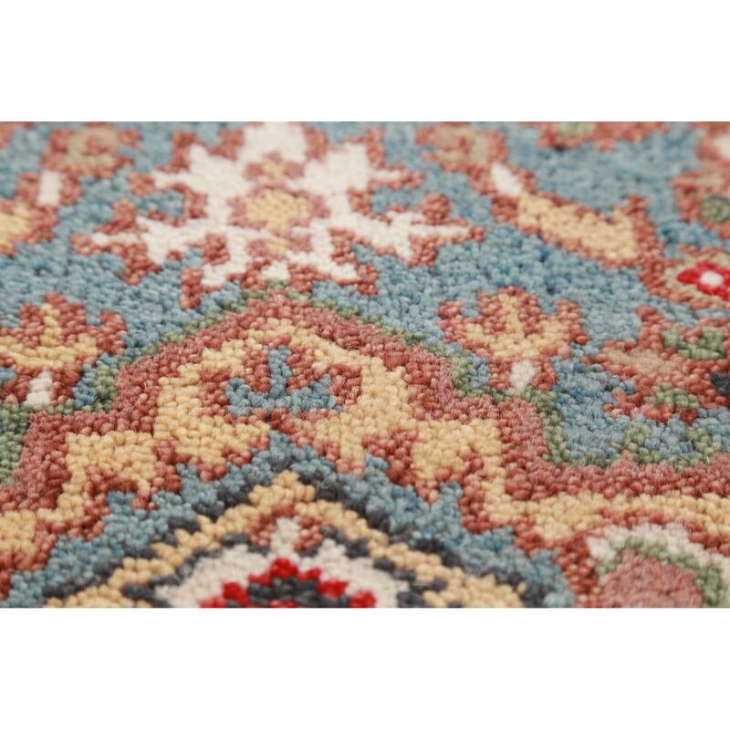 Light Blue Geometric Heriz Serapi Runner Rug Handmade Wool Carpet - 2'8"x 15'9"