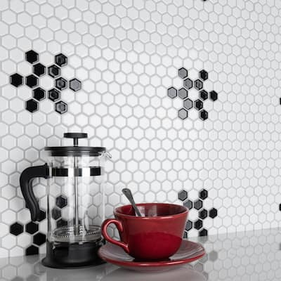 Merola Tile Metro 1" Hex Glossy White w/Snowflake 10-1/4" x 11-7/8" Porcelain Floor and Wall Tile