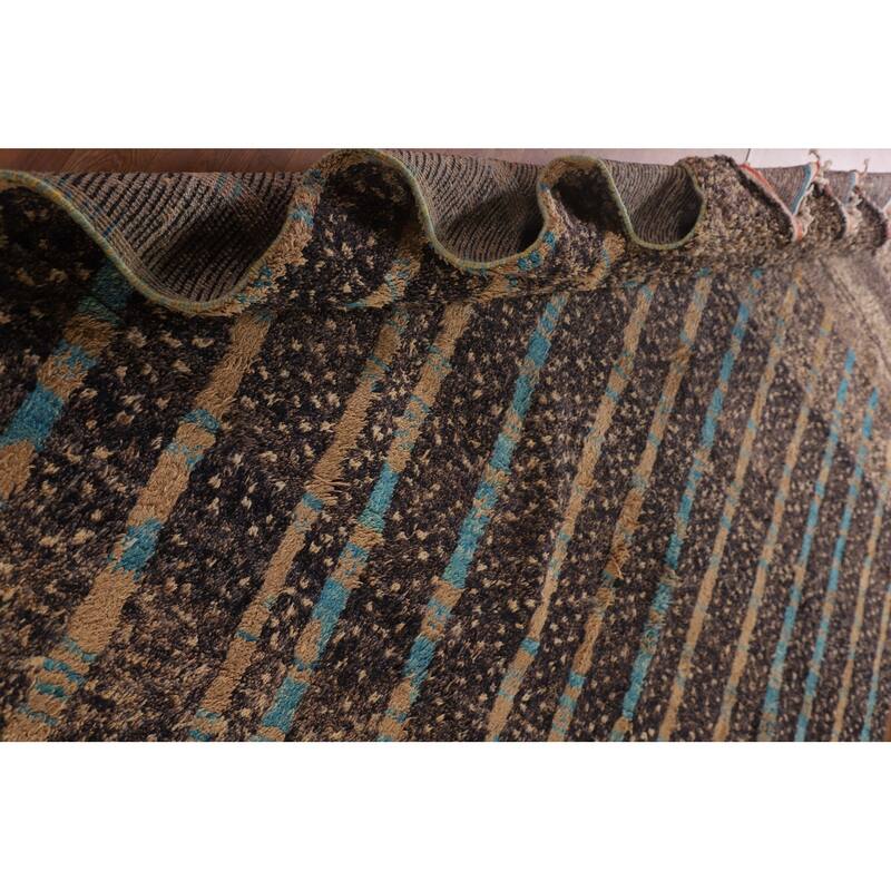 Brown Moroccan Large Oriental Area Rug Hand-Knotted Wool Carpet - 9'6" x 14'6"