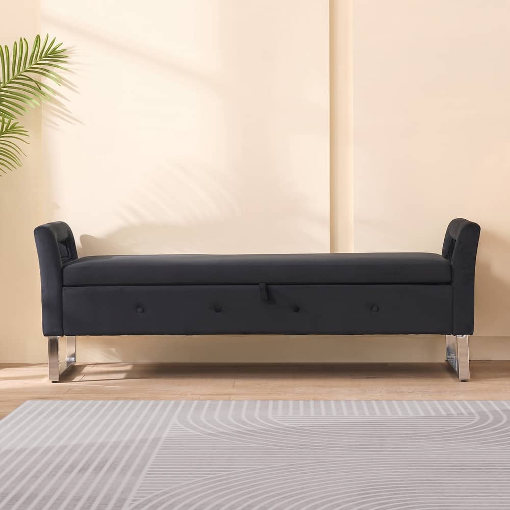 Storage Soft Bench with Armrests for Living Room, Entryway and Bedroom