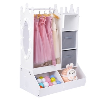 Kids Dress up Storage with Mirror and Storage Bin, Kids Costume Organizer Center