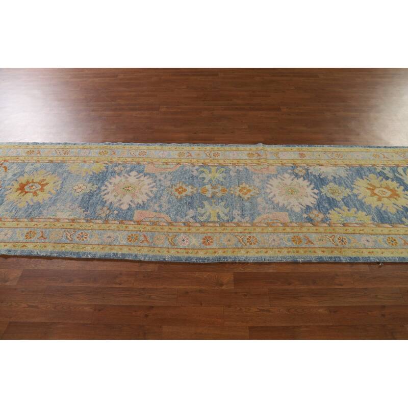 Vegetable Dye Oushak Turkish Runner Rug Hand-knotted Wool Carpet - 3'1"x 10'8"