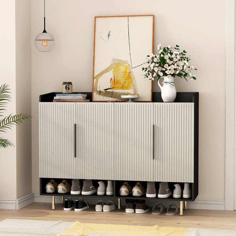 Modern Shoe Cabinet with 4 Doors, Shoe Storage Organizer with Adjustable Shelves for Entryway