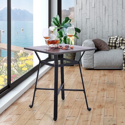 PHI VILLA Metal Bar Table, Square Pub Table with Wood Top, 29.5"