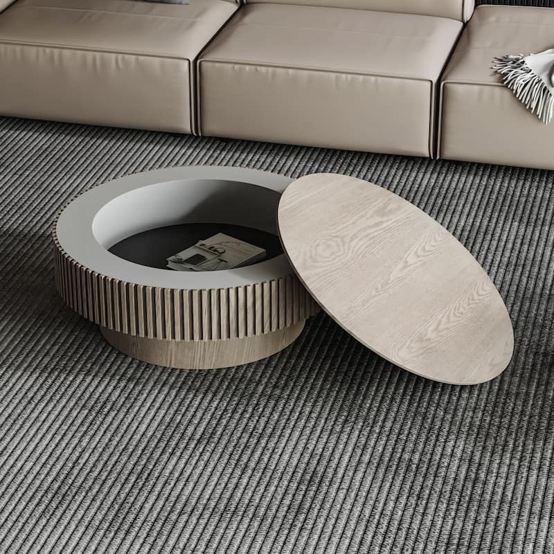 31.5 Inch Round Coffee Table with Storage