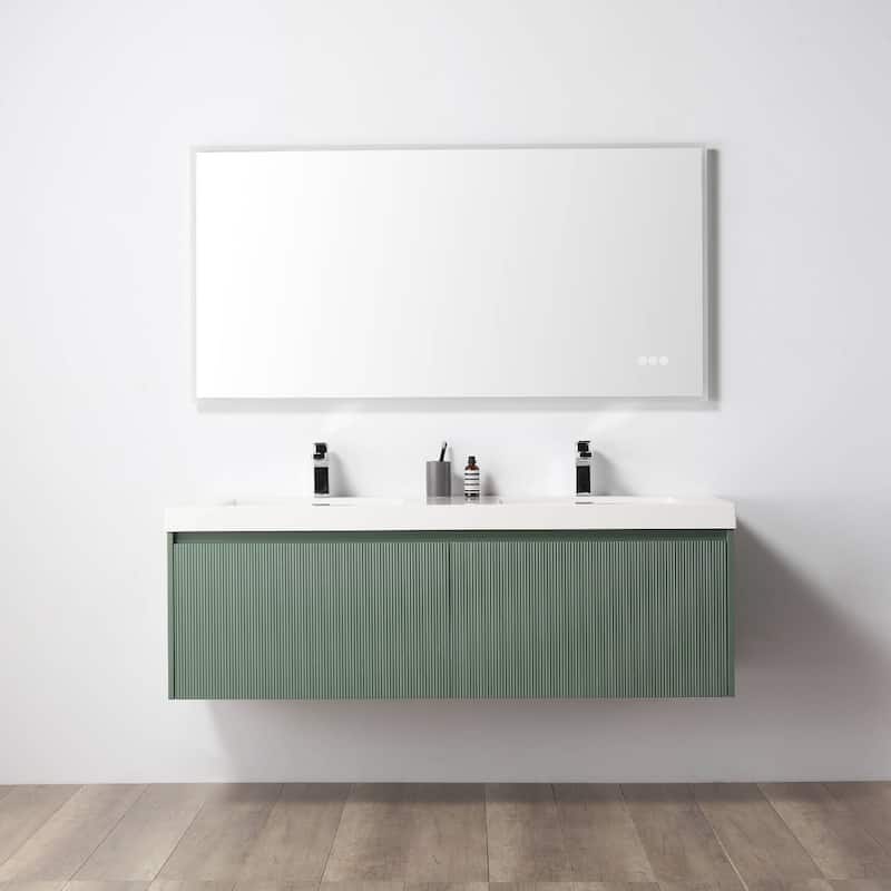 Floating Bathroom Vanity with Sink, Wall Mounted Vanity - 60" - SageGreen