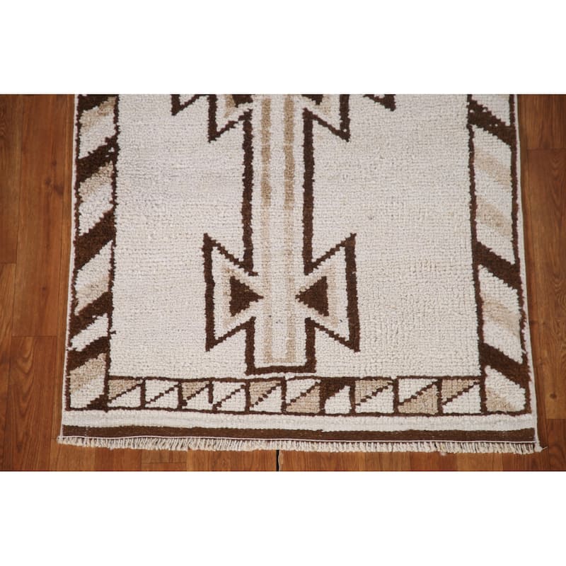 Natural Dye Anatolian Turkish Runner Rug Handmade Beige Wool Carpet - 2'11"x 12'2"