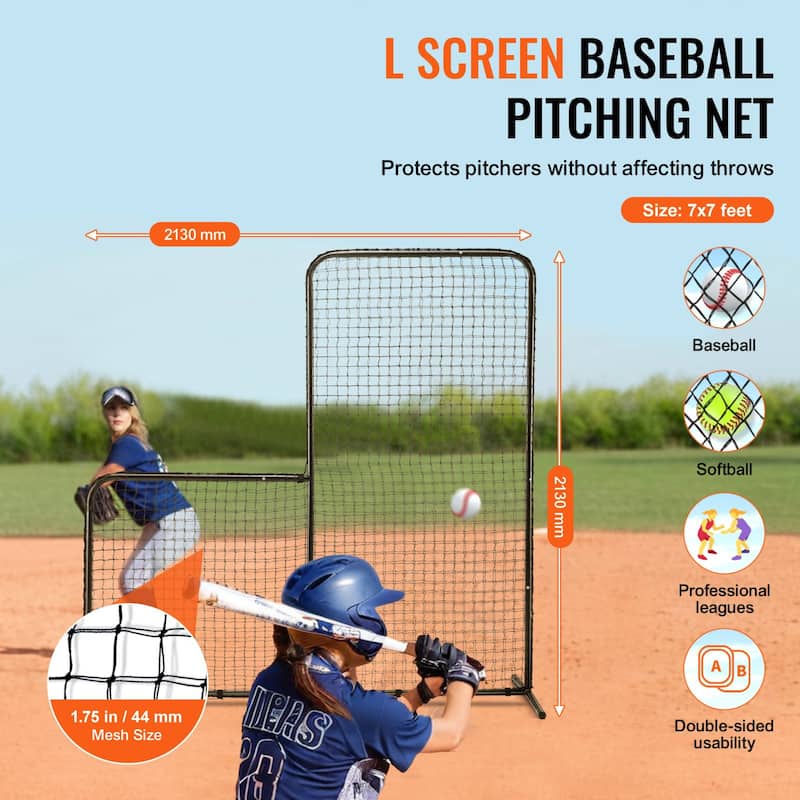 7x7 Feet L Screen Portable Baseball and Softball Safety Screen with Carry Bag