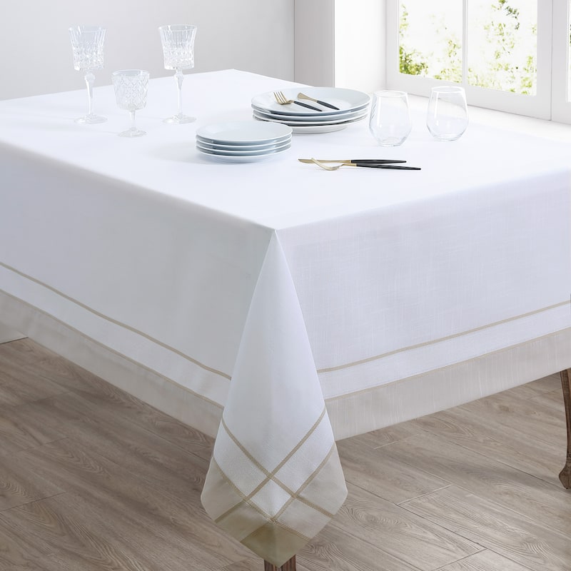 Casual Tablecloth With Banded Border Design - 72"x108" - Natural