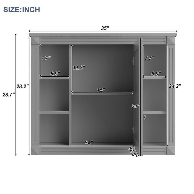 35 in. W x 28.7 in. H Rectangular Surface Mount Bathroom Medicine Cabinet with Mirror with Open Shelves