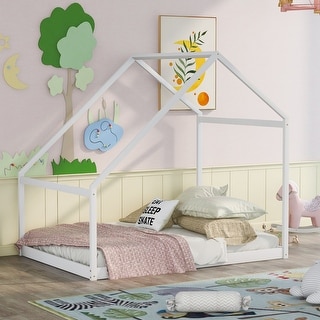 Full House Bed with Semi-Enclosed Frame for Kids