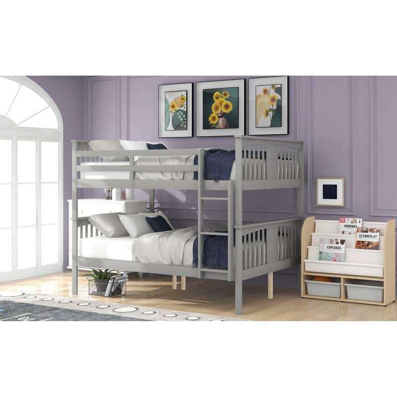 Full Over Full Bunk Bed with Ladder for Bedroom, Guest Room Furniture, Solid Wood Construction