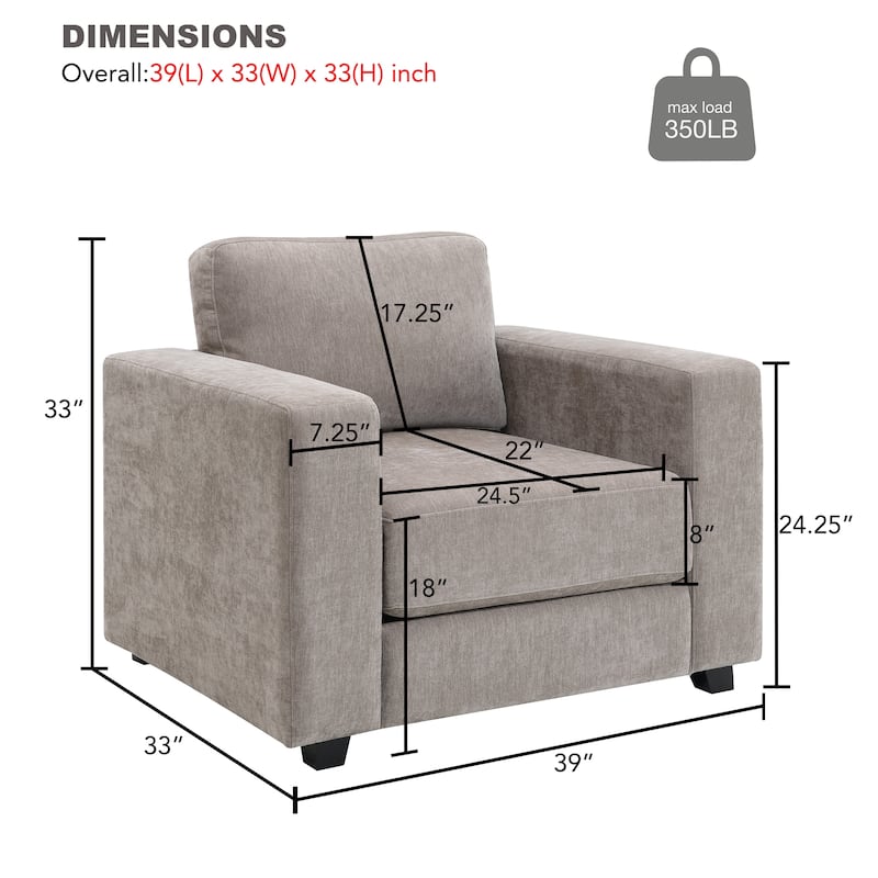 Chenille Armchair with 7" Thick Cushion and Washable Covers